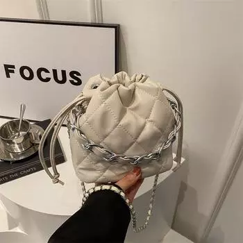 Модная мини-сумка на цепочке, женская весенняя универсальная сумка через плечо в иностранном стиле, сумка-ведро коричневый