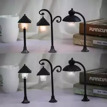 Модная миниатюрная парковая модель, ландшафтный уличный фонарь из песка, настольная модель, фонарный столб, ретро-микро-кукольный домик, настольная лампа, украшение для сада своими руками A