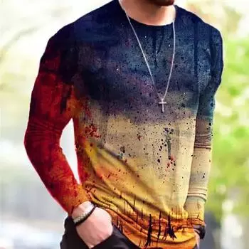 Модная многоцветная лакированная кожаная футболка с 3D принтом, новая уличная дышащая футболка в стиле Харадзюку, повседневная мужская футболка с длинными рукавами и круглым вырезом XS