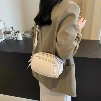 Модная многослойная маленькая круглая сумка, универсальная мягкая кожаная сумка через плечо, сумка-мессенджер с широким плечевым ремнем чёрный