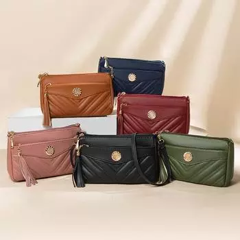 Модная многослойная сумка через плечо из твила с кисточками, маленькая квадратная сумка на молнии из мягкой искусственной кожи, женская сумка на плечо 23x8x14cm вино красного