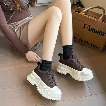 Модная мода кроссовки с эффектом повседневная женская обувь 2024 года на платформе универсальная юбка белая обувь 35 чёрный