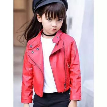 Модная мотоциклетная куртка из искусственной кожи с диагональной молнией для девочек, детская верхняя одежда 110 чёрный