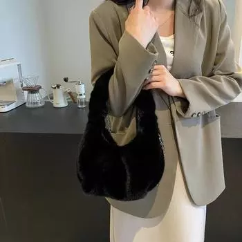 Модная мягкая цепочка с пряжкой, однотонная сумка через плечо, универсальная базовая сумка для женщин на плечо чёрный