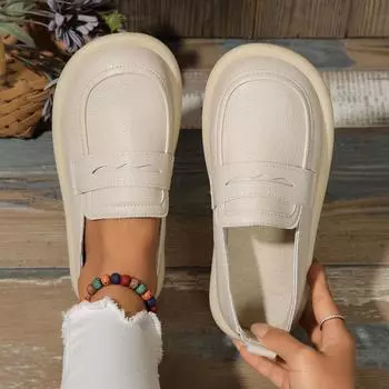 Модная мягкая и удобная женская рабочая обувь 2024 года, осень, новые женские туфли на плоской подошве в британском стиле, простая универсальная женская повседневная обувь 35 абрикосовый