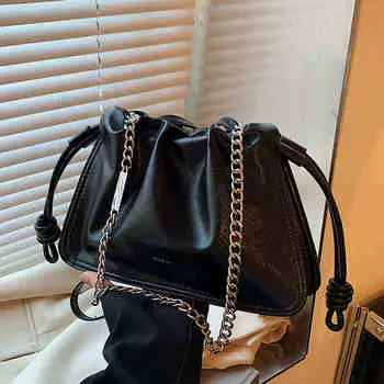 Модная мягкая кожаная сумка-цепочка через плечо для женщин, зимняя классическая сумка через плечо для кофе, женские плиссированные сумки
