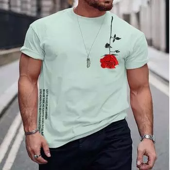 Модная мягкая удобная мужская летняя свободная хлопковая футболка с розовым принтом, повседневная облегающая футболка с круглым вырезом и коротким рукавом