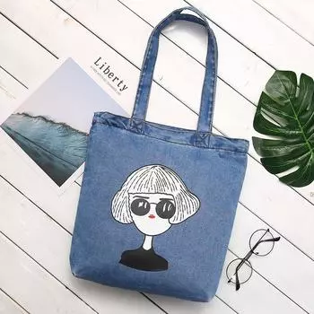 Модная мультяшная печатная джинсовая холщовая сумка женская наплечная литературная женская холщовая сумка