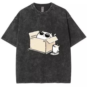 Модная мультяшная выстиранная джинсовая ткань свободная круглая горловина короткий рукав футболка красочная уличная повседневная американская винтажная S