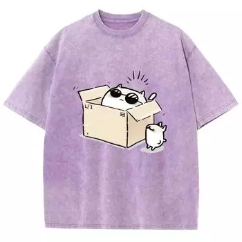 Модная мультяшная выстиранная джинсовая ткань свободная круглая горловина короткий рукав футболка красочная уличная повседневная американская винтажная S