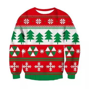 Модная мужская 3D цифровая печать рождественский принт длинный рукав мужская и женская круглая горловина толстовка S