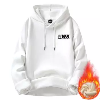 Модная мужская белая толстовка с капюшоном Trendy Hundred Sweatshirt Loose Warm Casual Sweatshirt Top M: Recommended 80-55kg