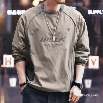 Модная мужская быстросохнущая осенняя куртка в американском стиле и футболка с длинными рукавами в комплекте 5XL серый