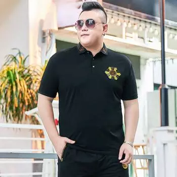 Модная мужская футболка больших размеров с лацканами и короткими рукавами Fat Man, модная деловая повседневная футболка с воротником, рубашка поло 2XL чёрный