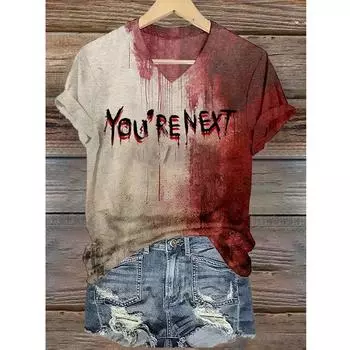 Модная мужская футболка для мужчин и женщин с принтом в виде 3D-крови и букв, уличная винтажная футболка с V-образным вырезом, женская одежда, свободные летние топы S