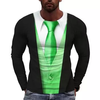 Модная мужская футболка-двойка в стиле хип-хоп с длинными рукавами и принтом, креативное и персонализированное повседневное качество, удобный верх S