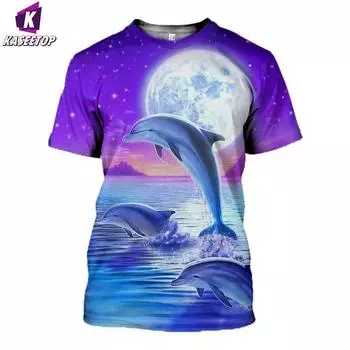 Модная мужская футболка, летняя футболка с животным дельфином и коротким рукавом, топ с 3D принтом, мужская одежда больших размеров, спортивный пуловер, футболка XS