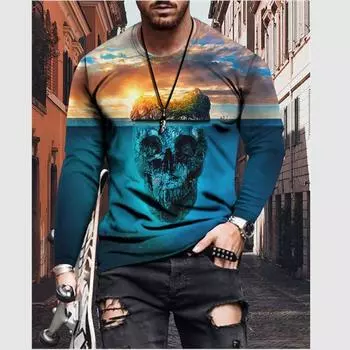 Модная мужская футболка с 3D-цифровой печатью, повседневная футболка с длинным рукавом S