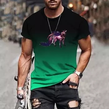 Модная мужская футболка с 3D-градиентным принтом, хип-хоп-тренд, уличная повседневная футболка в стиле Харадзюку с круглым вырезом и короткими рукавами, летняя свободная M