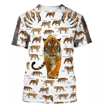 Модная Мужская футболка с 3D принтом тигра для отдыха и круглым вырезом, свободные топы, дышащая удобная летняя одежда больших размеров XS