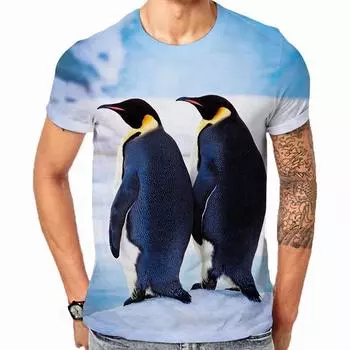 Модная мужская футболка с 3D принтом животных и пингвинов, летние мужские футболки с круглым вырезом и короткими рукавами, уличная одежда, большие детские футболки в стиле Харадзюку XXL