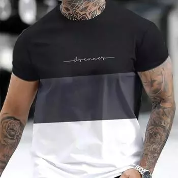 Модная мужская футболка с цветным блоком и буквенным принтом Harajuku, футболки с короткими рукавами, мужская повседневная футболка с круглым вырезом для отдыха, базовый дизайн S