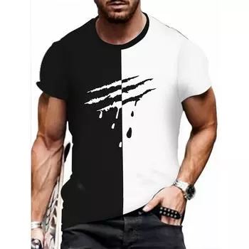 Модная мужская футболка с цветными блоками и графическим рисунком, свободная футболка с короткими рукавами и короткими рукавами, большие мужские топы S