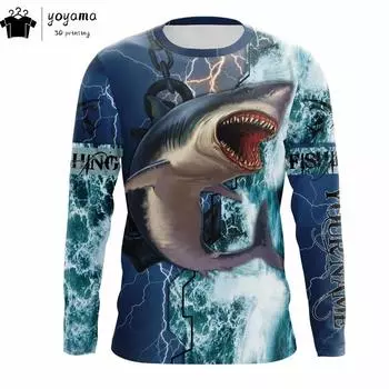 Модная мужская футболка с длинным рукавом и принтом рыбы, футболки с 3D-принтом для мужчин, мужская футболка с круглым вырезом, одежда, футболки с рисунком рыбы, топы M