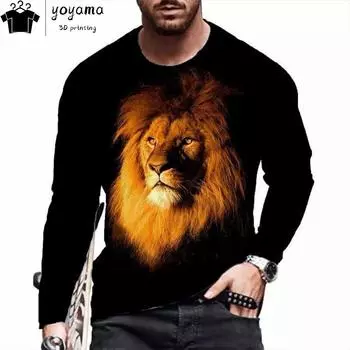 Модная мужская футболка с длинным рукавом с принтом льва, мужская одежда, повседневная футболка, мужские футболки в стиле Харадзюку для мужчин, графические футболки S