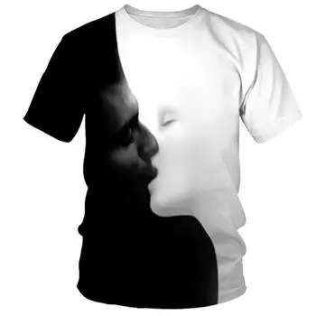 Модная мужская футболка с круглым вырезом и коротким рукавом с принтом тигра в 3D, летняя повседневная одежда, стандартный крой, популярный молодежный стиль 2XS