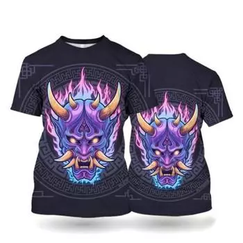 Модная мужская футболка с принтом «Маска воина», повседневная футболка с круглым вырезом, хип-хоп-тренд, уличная одежда в стиле Харадзюку, летние футболки для мужчин S