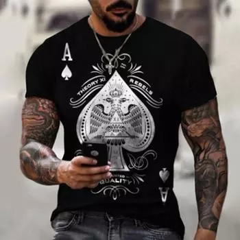 Модная мужская футболка с принтом покера, футболка для фитнеса, футболка с круглым вырезом и коротким рукавом, летняя мужская уличная одежда XS