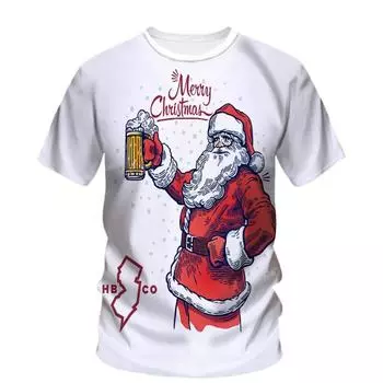 Модная мужская футболка с принтом Санта-Клауса в стиле хип-хоп, футболка с коротким рукавом в стиле Харадзюку, повседневный топ с круглым вырезом, свободная рождественская футболка XS