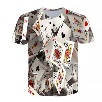Модная мужская футболка с рисунком игральных карт в стиле хип-хоп, повседневная футболка с интересным покерным рисунком, футболка с круглым вырезом и 3D принтом XXS