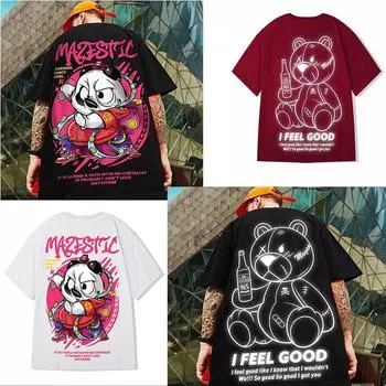 Модная мужская футболка с рисунком панды, мужская одежда, топы с коротким рукавом, мужская брендовая футболка, спортивные мужские футболки с круглым вырезом для спортзала M чёрный/розы красного