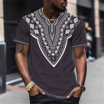 Модная мужская футболка в национальном стиле, летние мужские ретро-футболки с 3D-принтом, повседневные свободные футболки с коротким рукавом, большие размеры, для верхней одежды XS