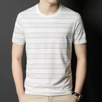 Модная мужская футболка в полоску с короткими рукавами и круглым вырезом, летний корейский стиль, новый повседневный красивый топ для молодежи и людей среднего возраста M
