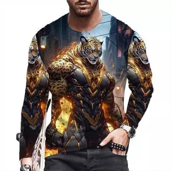 Модная мужская футболка в стиле бокса и боевых искусств Harajuku с забавным 3D-принтом животных и длинными рукавами, осенний уличный свитер, свободные хлопковые топы S
