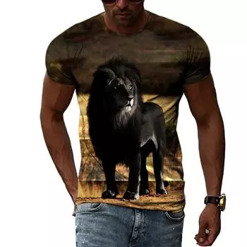 Модная мужская футболка в стиле хип-хоп с принтом льва, летние повседневные футболки с короткими рукавами в стиле Харадзюку, трендовая уличная футболка с круглым вырезом S