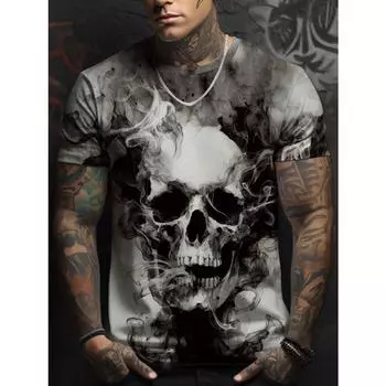 Модная мужская футболка, винтажная футболка с принтом черепа, футболка с коротким рукавом в стиле Харадзюку, повседневная мужская футболка с круглым вырезом S