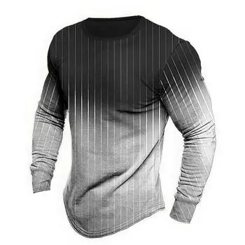 Модная мужская хлопковая футболка с новым градиентным полосатым узором, зимняя теплая дышащая одежда, мужская свободная футболка большого размера, пуловер S