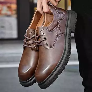 Модная мужская классическая ретро рабочая одежда удобная повседневная обувь для занятий спортом на открытом воздухе альпинизмом противоскользящие износостойкие оксфордские туфли 38 чёрный
