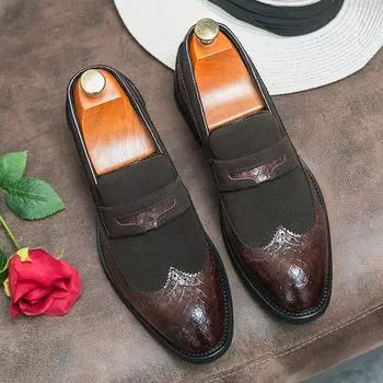 Модная мужская кожаная обувь без застежек, деловая мужская обувь, свадебные туфли, мужские туфли, ленивые мокасины для вождения, мокасины 38 коричневый