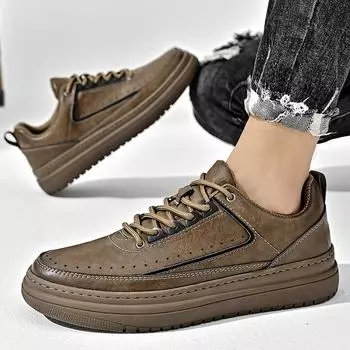 Модная мужская кожаная обувь, повседневная обувь, кроссовки 39 хаки