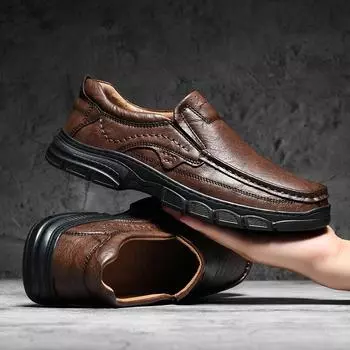 Модная мужская кожаная обувь ручной работы, повседневные лоферы для отдыха на природе, мужские кожаные туфли, мокасины на плоской подошве, прогулочная обувь, нескользящая, дропшиппинг 38 чёрный