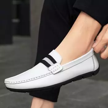 Модная мужская кожаная повседневная дышащая обувь без шнуровки, мужская повседневная кожаная обувь, дышащая удобная мужская обувь 38 чёрный