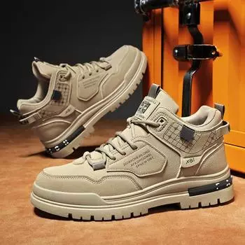 Модная мужская кожаная повседневная обувь, весенняя дышащая, удобная, толстая, спортивная обувь, студенческая мода, высокие ботинки для скейтбординга, ботильоны 39 хаки