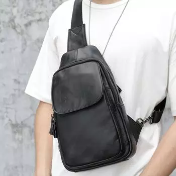 Модная мужская кожаная сумка на грудь, модная сумка через плечо из коровьей кожи с наклонным ремешком на голову кофейный