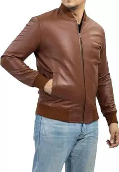 Модная мужская куртка-бомбер ручной работы из стильной коричневой натуральной овчины, байкерская куртка S коричневый