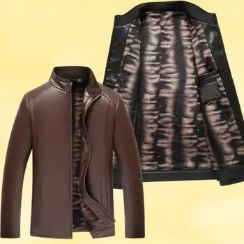 Модная мужская куртка из искусственной кожи, золотистого бархата, на молнии, с воротником-стойкой, теплое свободное пальто, осень-зима, толстое повседневное пальто 52 чёрный